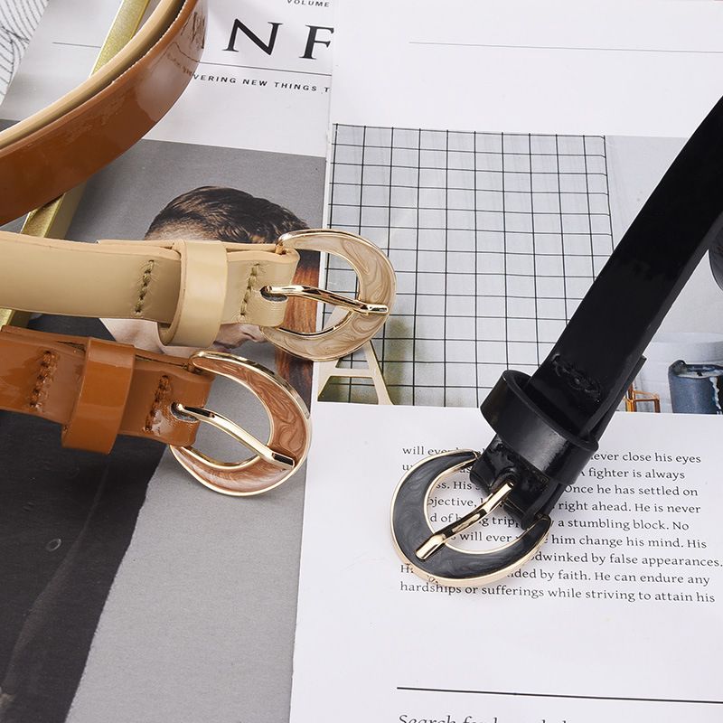 Nuovo stile rurale con cintura sottile, semplice abito decorativo color caramella con cintura alla moda con fibbia ad ago intarsiata in resina_voghion.com