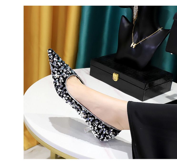 Glitzernde High Heels mit spitzer Zehenpartie für Damen – Elegante Partyschuhe mit niedrigem Schnitt und Glitzerstoff und bequemem Mittelabsatz für Frühling und Herbst_voghion.com