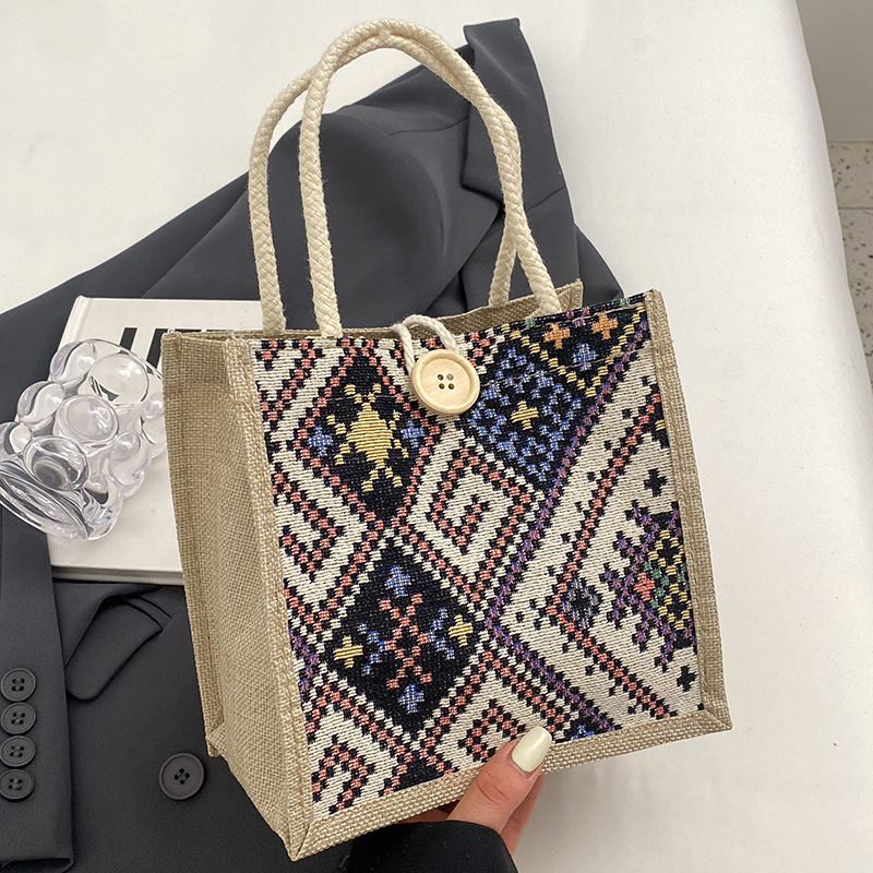 Borsa da viaggio in tela in stile etnico per donna, estiva, nuova moda, da portare a mano all'aperto, in lino, per il pranzo, per la mamma_voghion.com