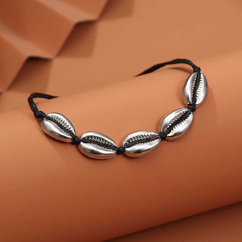 Bohemian hand woven rope 5 shell anklet beach foot ornaments_voghion.com