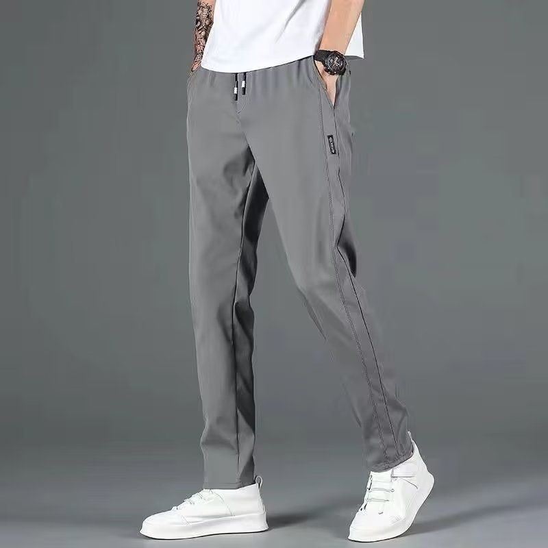 Ice Silk Pants Vyriškos madingos laisvos, kvėpuojančios tiesios kelnės Laisvalaikės „Stappy“ kelnės Korėjietiško stiliaus, plonos, tiesios formos sportinės kelnės_voghion.com