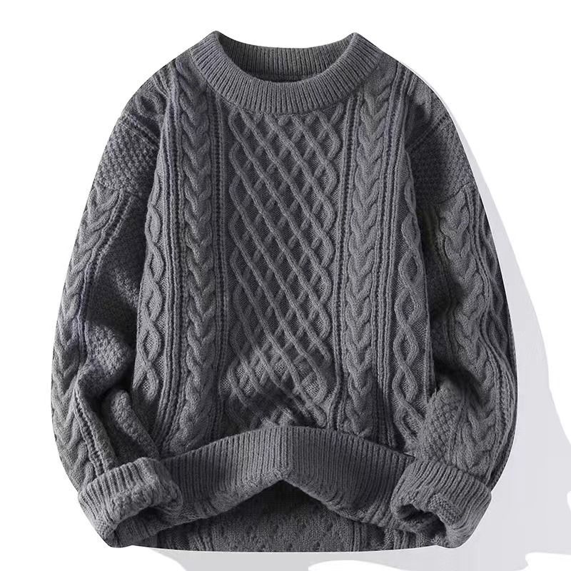 Cardigan da uomo in maglia spessa a trecce con scollo rotondo, tinta unita, stile autunno-inverno, strato interno di base_voghion.com