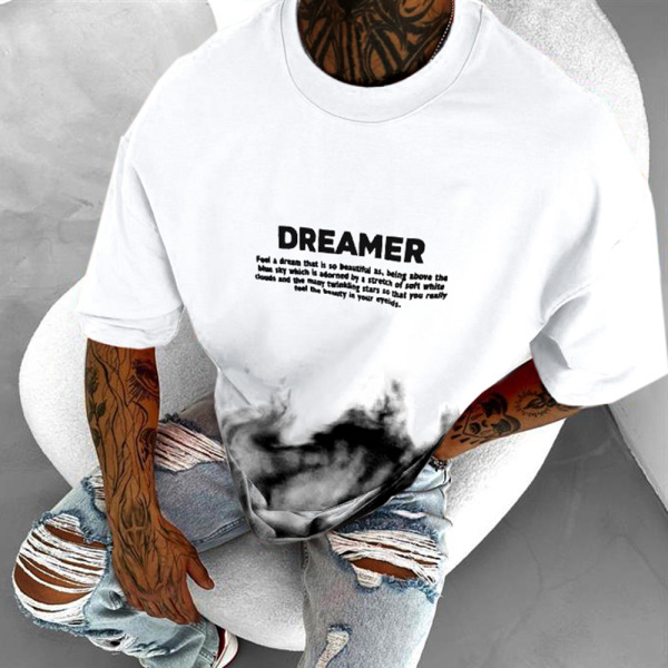 Men's Loose Letter-printed Round Neck Casual T-shirt_voghion.com