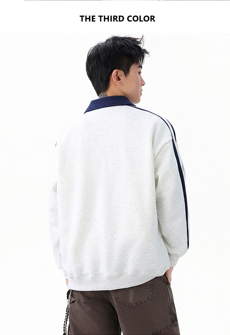 Felpa con cappuccio pesante da uomo, stile streetwear, con cerniera oversize e cuciture a contrasto_voghion.com