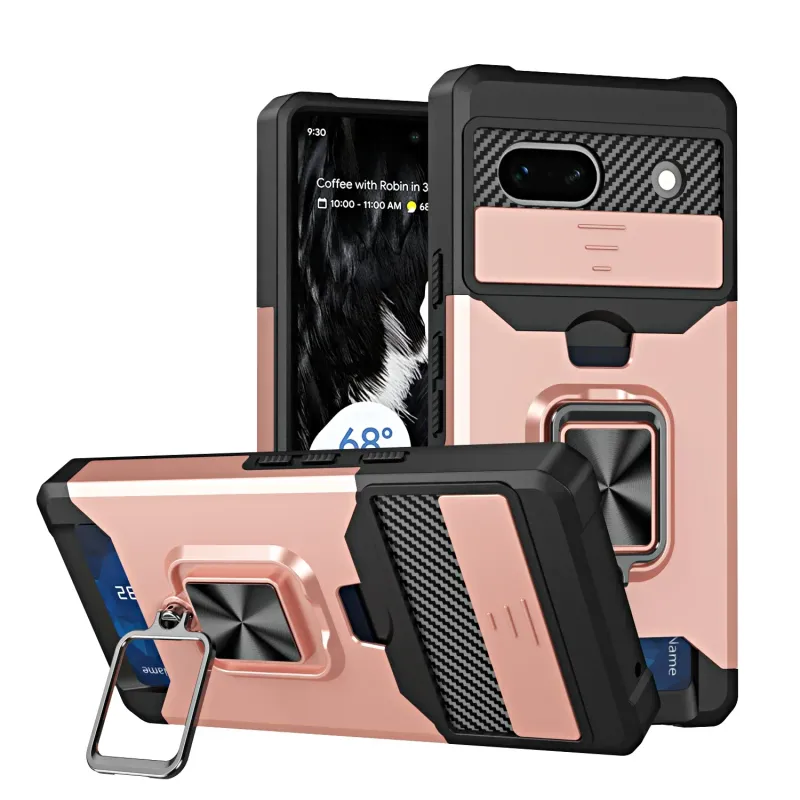 Hülle für Google Pixel 9A 9 XL 8 7A 7 6 A Pro Slide Kamera Kartenhalter Slot Wallet Schutzhülle mit Ringständer_voghion.com
