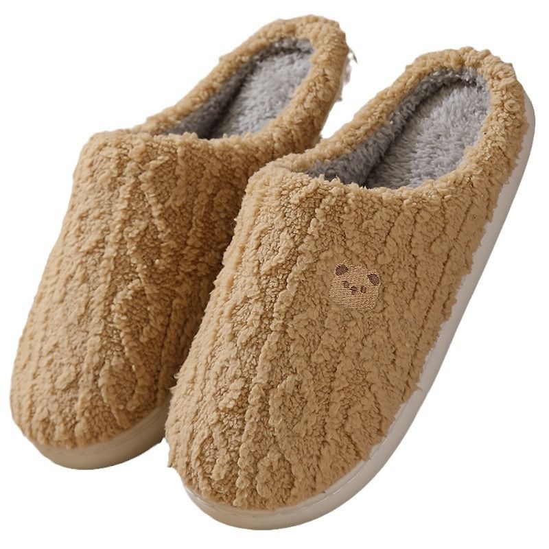 2025 New Cotton Women's Winter Home Furnishings Indoor Thick Bottom Warm Grid Plush Slippers For Men_voghion.com