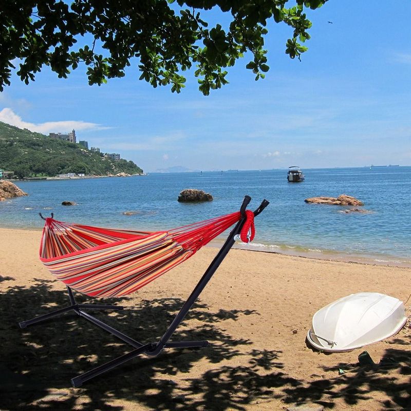 Double Hammock With Stand 450 Lb. Capacity Steel Stand, Includes Premium Carry Bag And Two Anti-sway Balance Beams_voghion.com