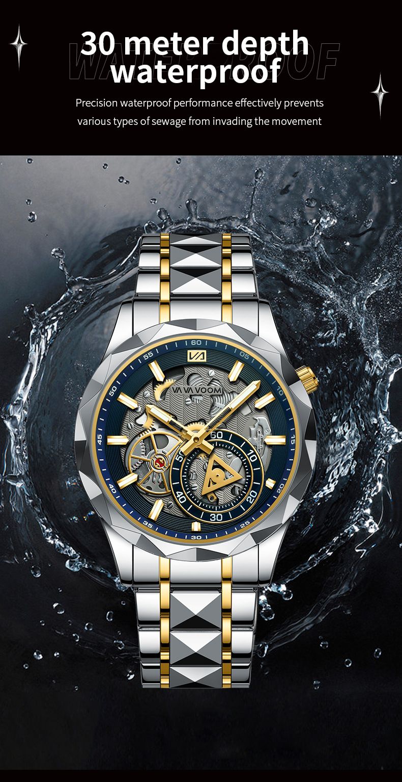 VA VA VOOM Men's Watch 2025 New Stainless Steel Hollow Watch Business Simple Quartz Waterproof Watch_voghion.com