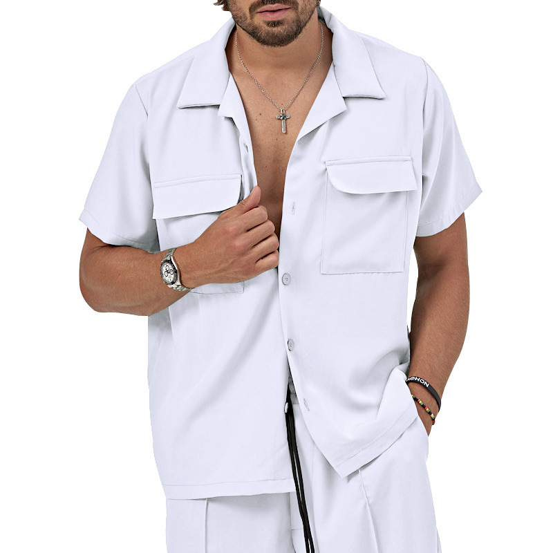 2023 Sommer Herren Neues Revers Casual Shirt Shorts Zweiteiliges Set für Männer_voghion.com