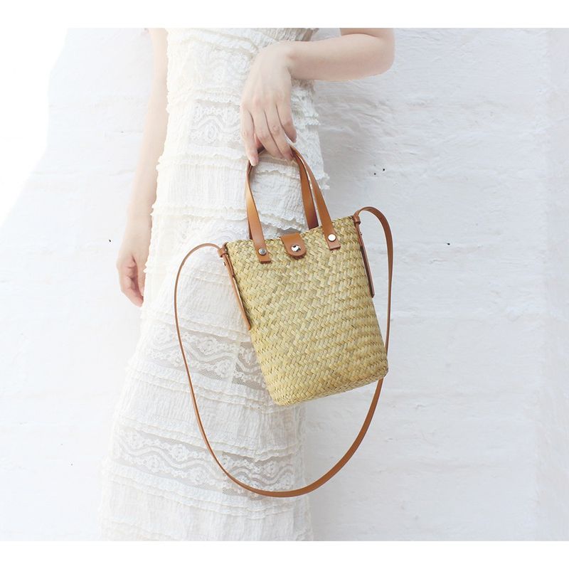 Straw - Woven Hand - Knitted Cross - Body Bag, A Niche And Versatile Shoulder - Carried Coin Purse, Raffia Mobile Phone Bag For Beach Vacations, Women_voghion.com