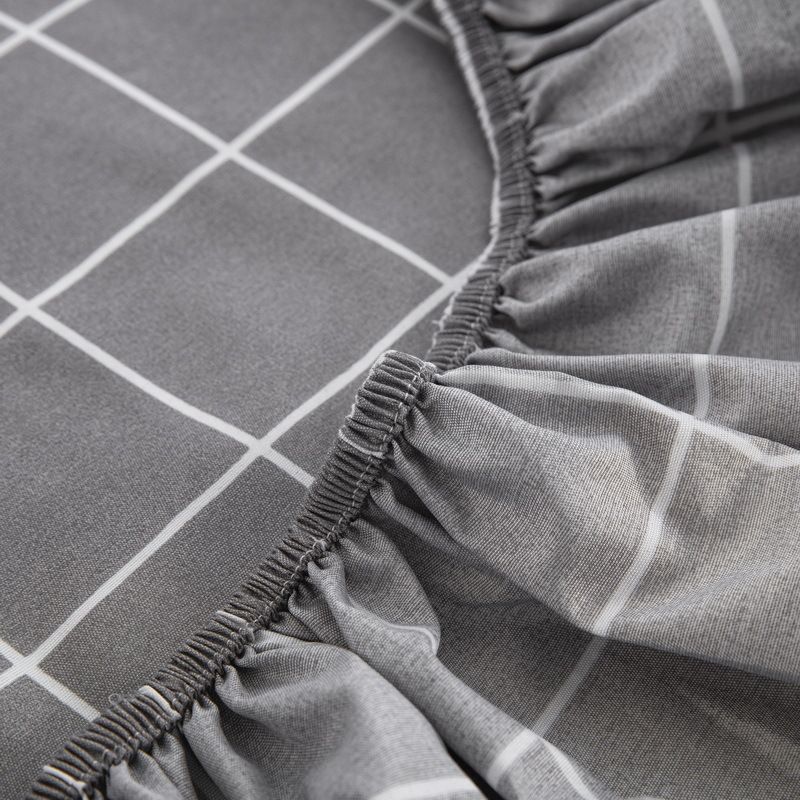 Gray Grid Checkered Mattress Cover Polyester 3D Printed Bedspread_voghion.com