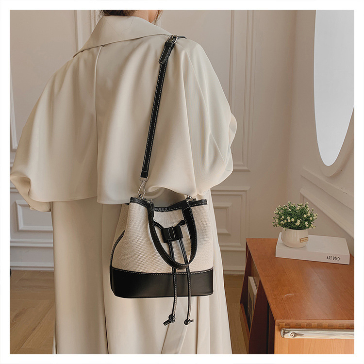Bolsa feminina nova moda bolsa transversal oblíqua com cordão patchwork bolsa balde de lona_voghion.com