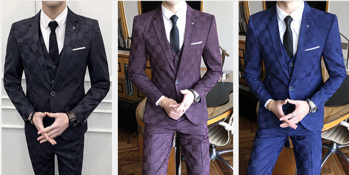 Men's Clothing 2024 New Men's Three-Piece Plaid Suit Men's Suit Plaid Suit Suit Men's Suit Three-Piece Suit_voghion.com