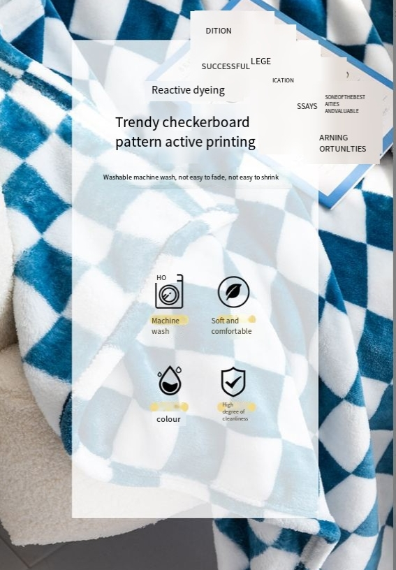 blanket checkerboard flannel blanket printed coral fleece blanket thickened bed sheet nap blanket gift_voghion.com