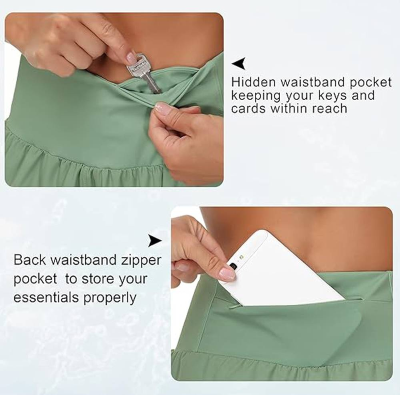 Women's High Waisted Running Shorts Quick Dry Athletic Shorts With Mesh Lining Zipper Pocket_voghion.com