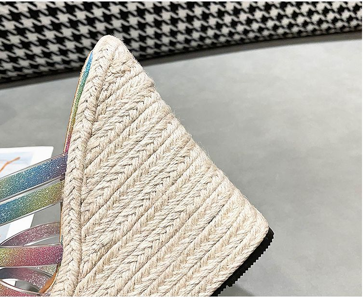 16CM Platform Sandals With CrissStraps & Jute Sole - Summer Wedge Shoes Comfortable Thick Sole Design, Available In Silver & Multicolor_voghion.com