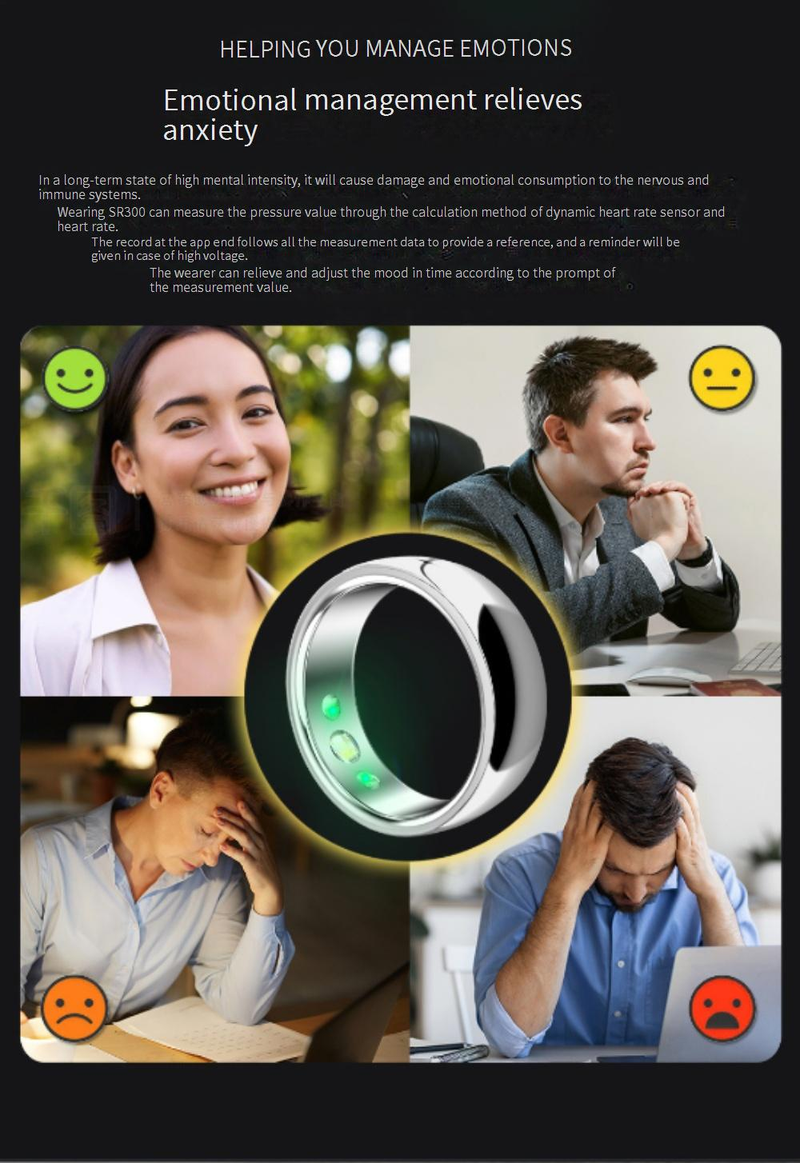 Rings SR300 Smart Ring Heart Rate Blood Pressure Oxygen Monitoring Emotional Intelligence Wireless Charging Smart Ring_voghion.com