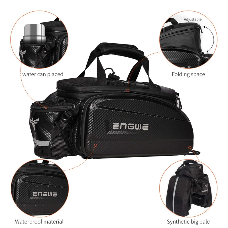 ENGWE Bicycle Rear Large Pannier Bag Capacity 17-35L Waterproof Carbon Leather Rear Seat Bag, Foldable Bicycle Frame Bag_voghion.com