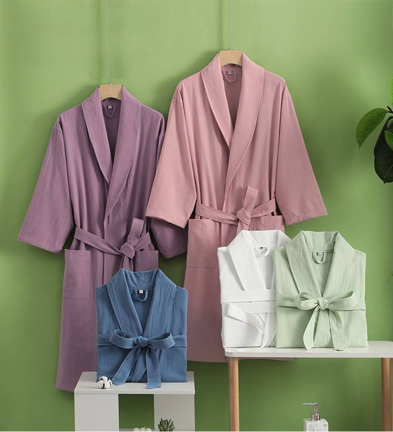 Badjas van puur katoen, voor volwassenen, lente en zomer, dunne katoenen badjas, gastgezin, mannen en vrouwen, badjas voor koppels_voghion.com