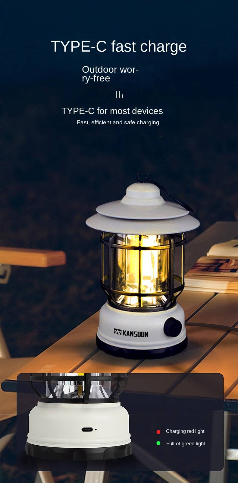 Luz de acampamento ambiente KaySpeed com iluminação regulável (modelo de carregamento) LYD01 branco marfim_voghion.com