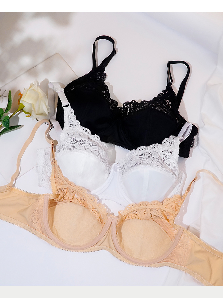 Women Plus Size Lingerie Breathable Thin Cotton Cup Lace Underwear Women's Adjustable Shape With Steel Ring_voghion.com