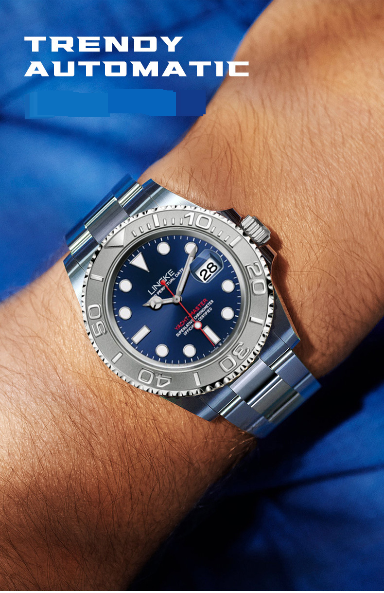 Reloj mecánico automático para hombre con manecillas luminosas, cristal de zafiro, resistencia al agua de 50 m, correa de acero inoxidable, ventana de fecha, estilo informal de negocios._voghion.com
