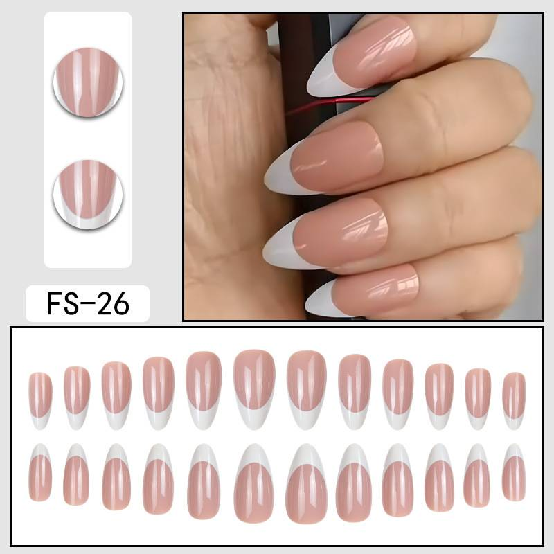 Elegant French Tip Press-On Nails - Reusable Fake Nails With White Edge & Waterdrop Design, Glue & Gel Adhesive Compatible_voghion.com