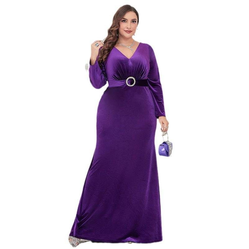 Elegantes, figurbetontes Abendkleid mit V-Ausschnitt und langen Ärmeln für Damen – Sexy Partykleid mit hoher Taille und Gürtel, Übergröße erhältlich_voghion.com