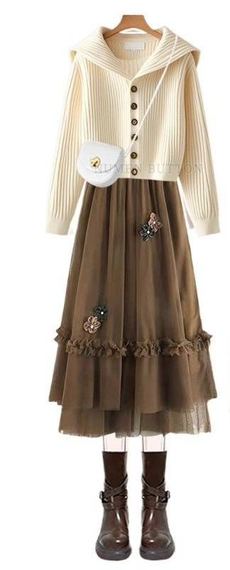 Plus Size Autumn-Winter Knit Sweater & Mesh Skirt Set – Elegant, Slimming & Timeless_voghion.com