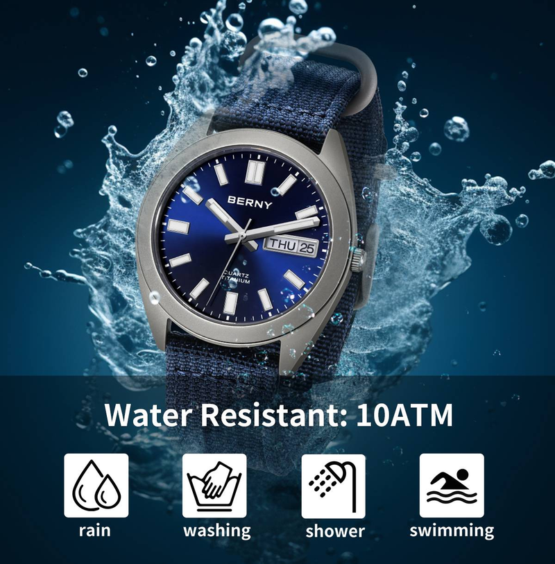BERNY Titanium Watches For Men 10ATM Waterproof Super Luminous Quartz Analog Watch With Day Date Nylon Strap Sapphire Crystal Sport Casual Wristwatch_voghion.com