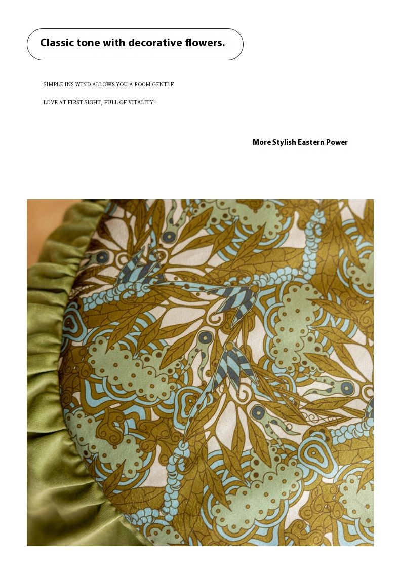 Polyester French-Style Chair Cushion – 45x45cm Washable Seat Pad With Floral Ruffles For Dining & Home Decor (Green Rabbitweed/Iris Design, Non-Slip)_voghion.com