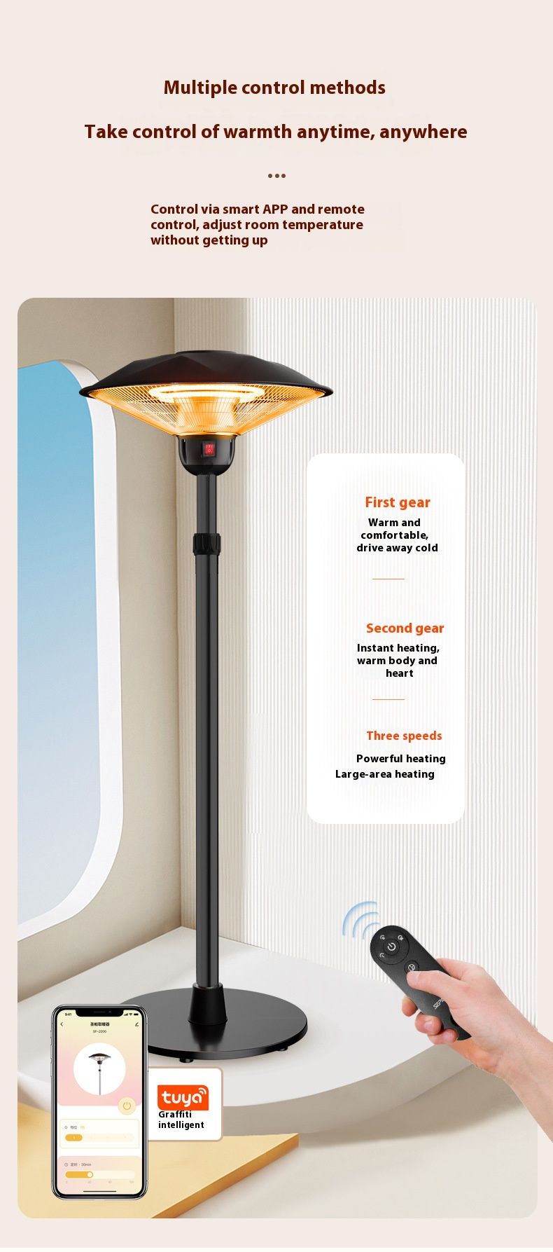 Carbon Fiber Electric Heater – 3000W Fast Heating, Remote & APP Control, Adjustable Umbrella Design For Home & Office_voghion.com