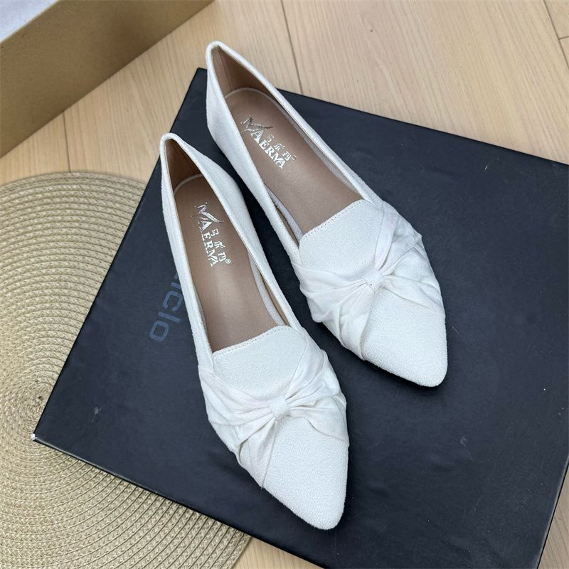 Damen-Ballerinas, schicke, einfarbige, wildlederähnliche Ballerinas für Mädchen: Spitz zulaufendes Design mit Knotendetail für vielseitigen Tragekomfort, Größe 33–44_voghion.com