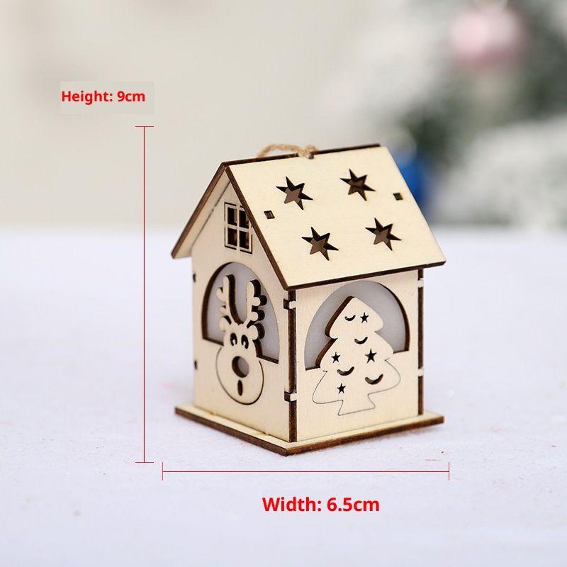 Handgefertigte Weihnachtsornamente aus Holz – Leuchtende, hohle Baum- und Hausdekoration mit Weihnachtsmann-, Rentier- und Schneemannmotiven –_voghion.com