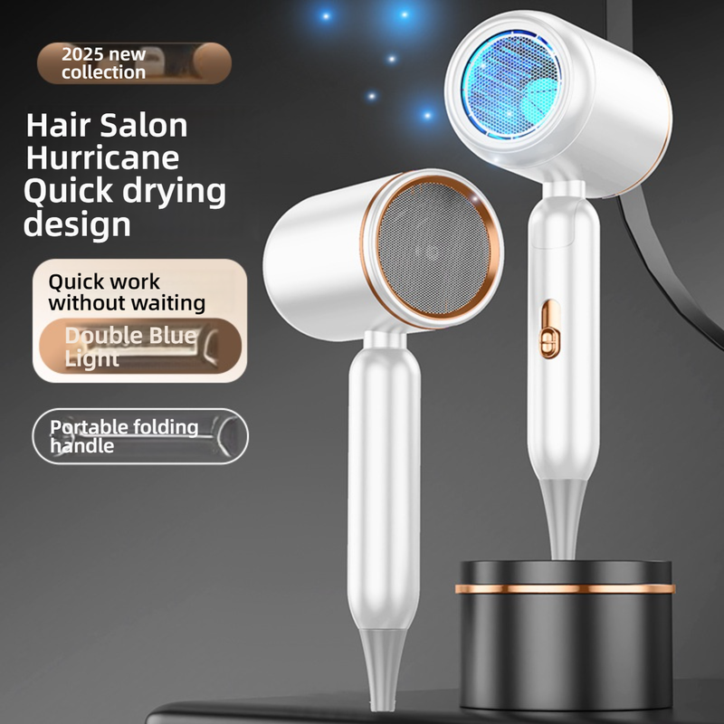 1200W Professional Hair Dryer With Blue Light Therapy - Foldable, 3-Speed, Dual Voltage For Travel & Home (White/Grey/Khaki)_voghion.com