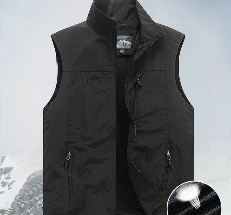 Gilet léger d'extérieur pour homme – Respirant et idéal pour le printemps et l'automne, parfait pour la pêche, la photographie et les tenues décontractées (vert armée, kaki, bleu marine)_voghion.com