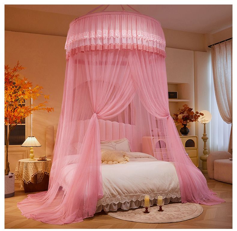 Rond hangend klamboe, gratis installatie, sprookjesachtige prinsessenstijl, koepelvloer, paleisbed, 1,8 m, universeel_voghion.com