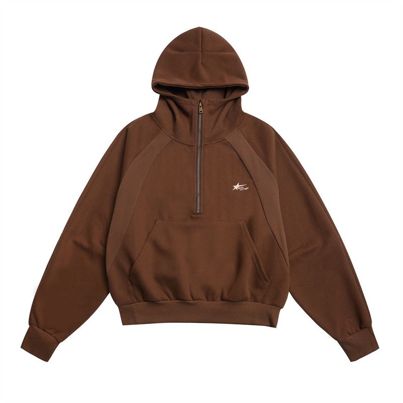 Felpa con cappuccio da uomo per esterni, marchio alla moda, Vibe, design con taglio 3D, felpa sportiva con cappuccio e mezza zip_voghion.com