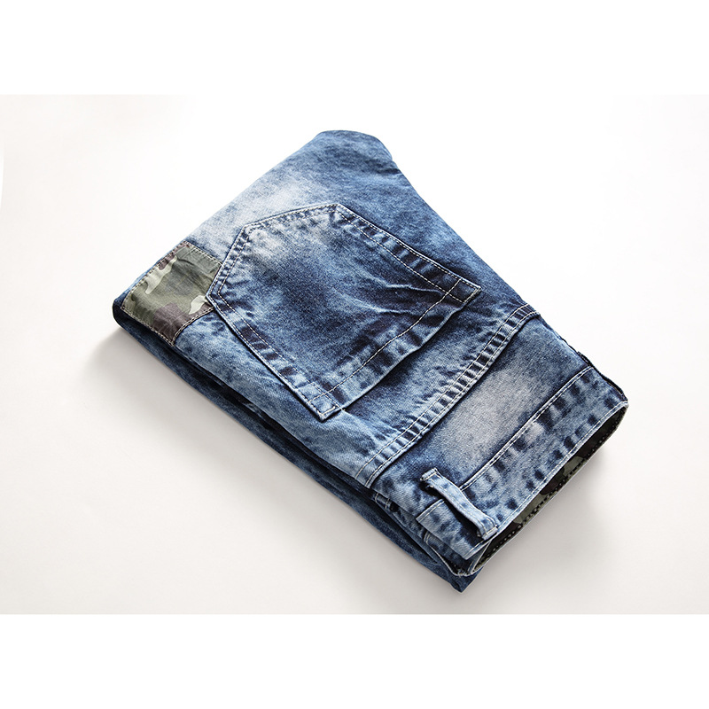 Straight Cut Hole Jeans With Floral Patches Men's Long Pants_voghion.com