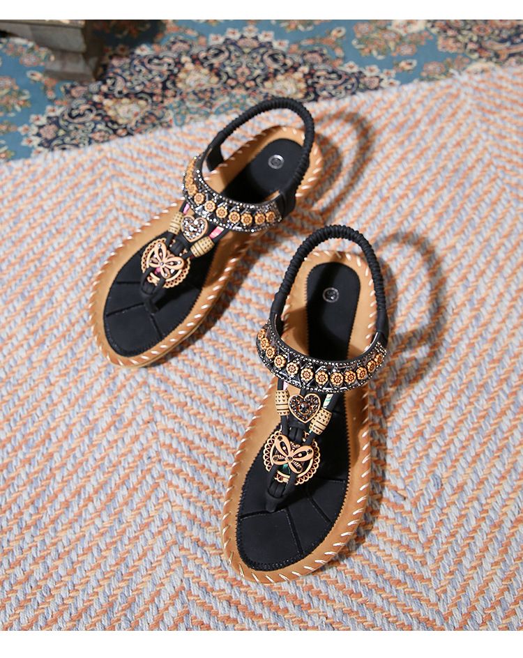 Sandale Weibliche Sommer Strass Flache Runde Kopf Prise Füße Offene Spitze_voghion.com