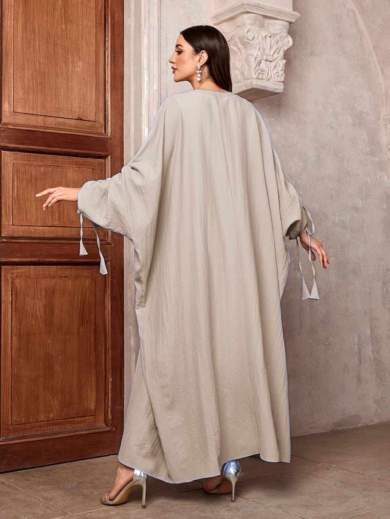 Abito lungo musulmano alla moda da donna, cardigan aperto, elegante gonna lunga con nappa_voghion.com