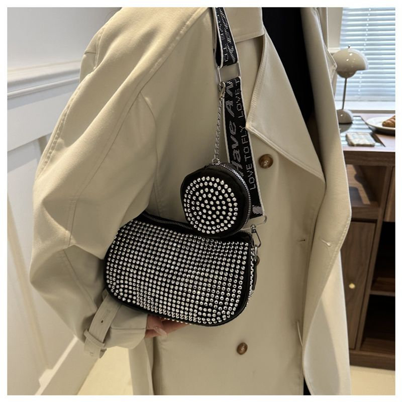 Modische Damentasche schlichten Strass-Intarsien, modieuze Umhängetasche mit een Schulter, trendy Handtasche für_voghion.com
