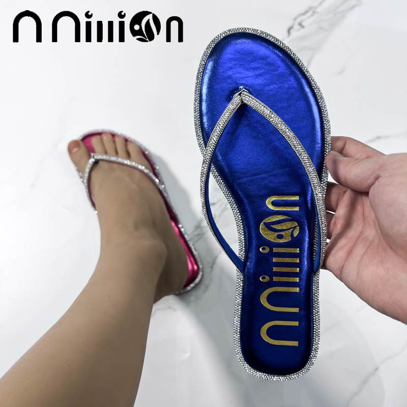 Chaussons pour femmes, ballerines pour femmes, tongs plates, célébrités d'Internet, vêtements d'extérieur, sandales à surface diamantée, pantoufles à bout rond à la mode pour femmes_voghion.com