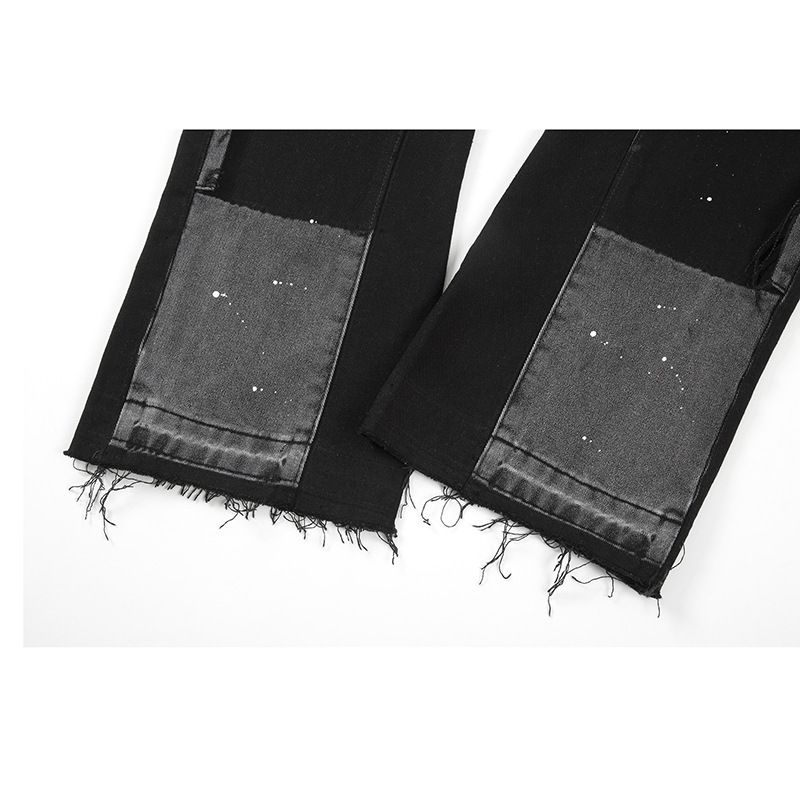 High Street Washed Distressed Patchwork Logging Jeans für Herrenmodetrend Splashing Ink Printed Wide Leg Pants_voghion.com