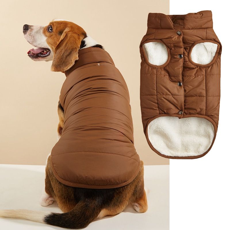 Haustierkleidung Herbst Winter Neue Baumwolle Einfarbig Knopf Warm Kleine Mittelgroße Hunde Golden Retriever Bichon Jacke Weste_voghion.com