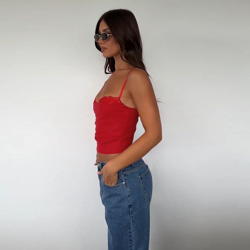 Bretelle in pizzo tinta unita con cuciture, aderenti, per ragazze calde, estive, da donna_voghion.com