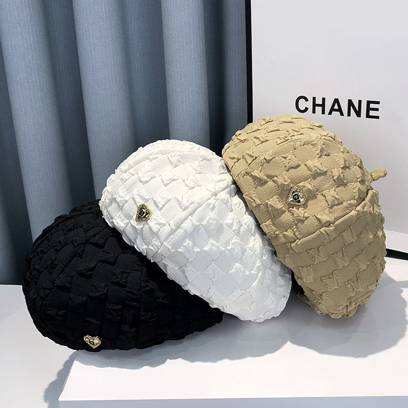 Korean style beret, female spring autumn niche, pleated and concave sculptor, socialite, small fragrant octagonal hat_voghion.com