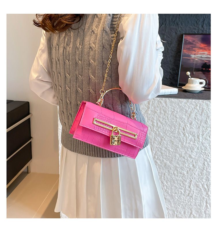 Women's Stylish And Versatile Small Square Shoulder Bag - Crossbody & Handheld For Daily Use, PU Leather With Alligator Texture, Magnetic Closure_voghion.com