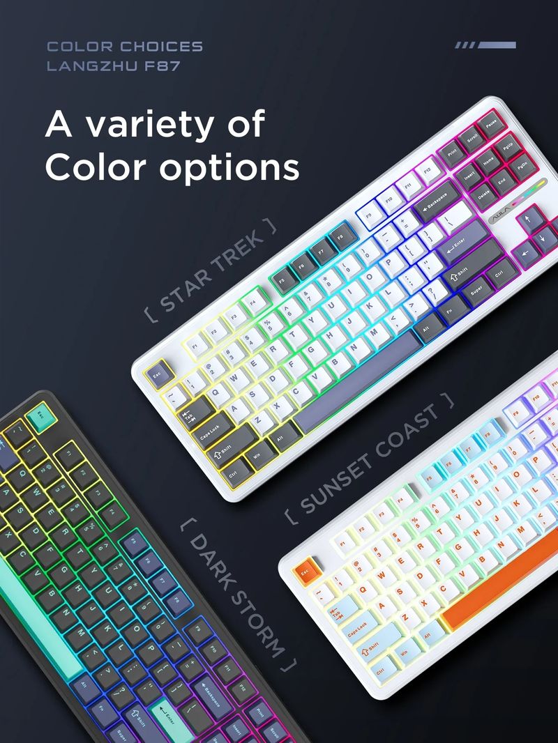 AULA F87 Pro Mechanical Keyboard, 2.4 G/USB/Bluetooth, Tri-Mode, Wireless, 87 Keys, RGB PBT Seal, 5-Layer Sound Damping, Full Key, No Effects_voghion.com