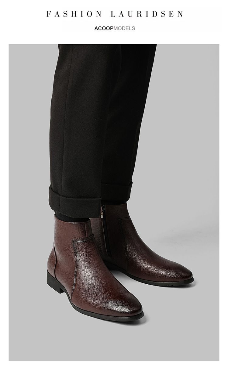 Glide Glide Autunno Inverno Nuovo Uomo Semplice Sottile Morbido Pelle Business Ufficio Europeo Americano Cerniera Laterale Stivaletti Corti Taglia Grande_voghion.com